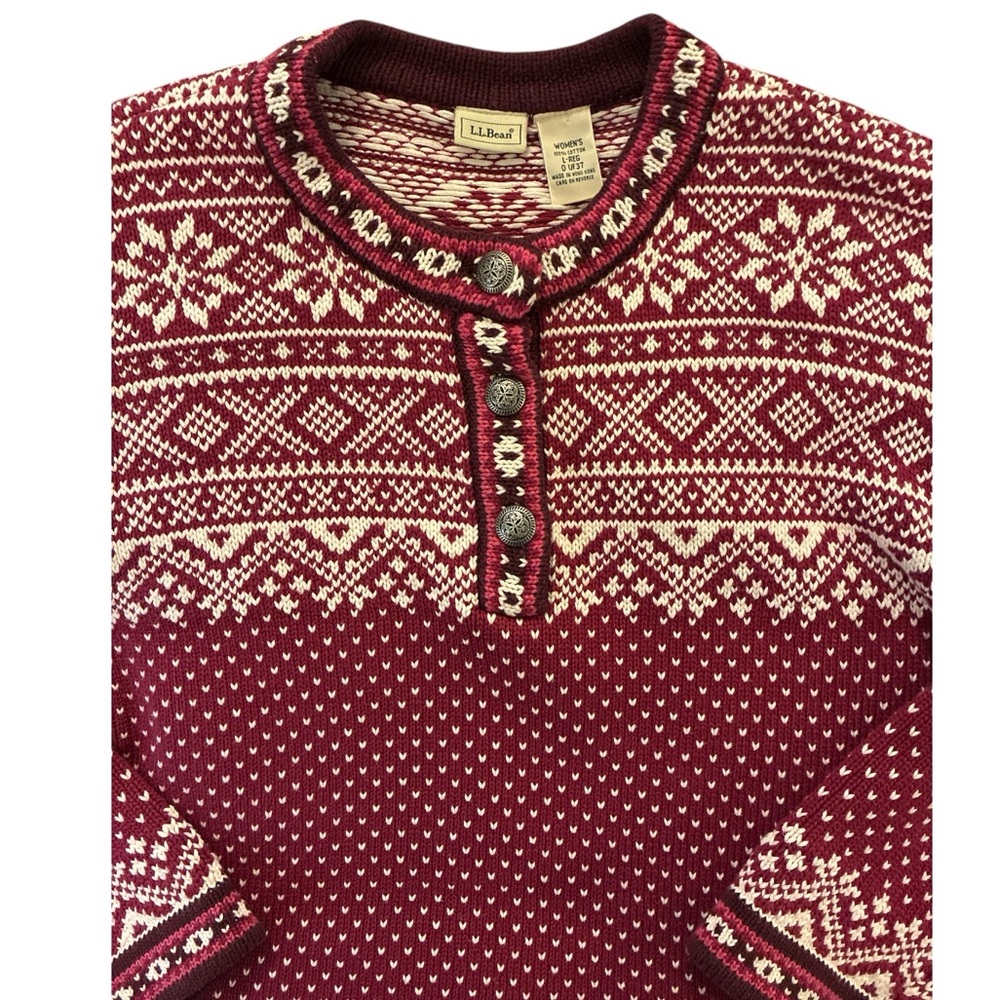 L.L. Bean Nordic Fair Isle Pullover Sweater Cotton Ski Cottage Cozy Vintage - Picture 4 of 4